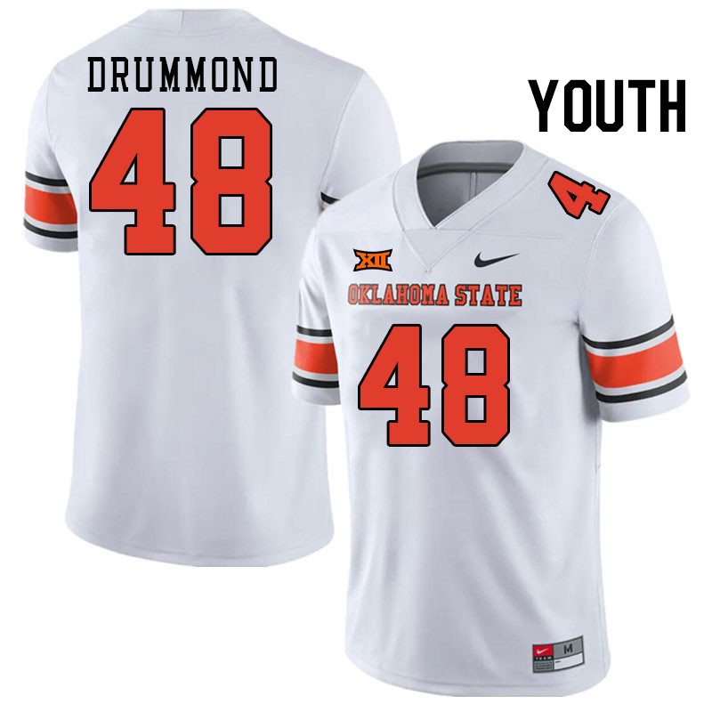 Youth #48 Bryce Drummond Oklahoma State Cowboys College Football Jerseys Stitched-White - Click Image to Close